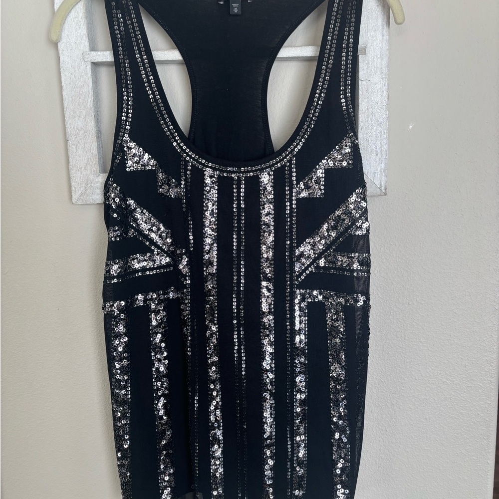 Black Sequin Embellished Tank Top